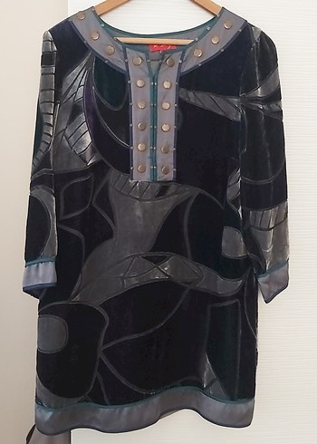 Derhy Modern Soyut Desenli Siyah Tunik Elbise
