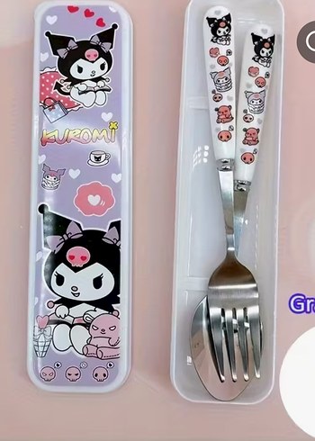 Kuromi Temalı Pastel Pembe Çatal Kaşık Seti - Görsel 2