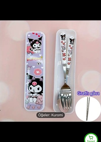 Kuromi Temalı Pastel Pembe Çatal Kaşık Seti - Görsel 3