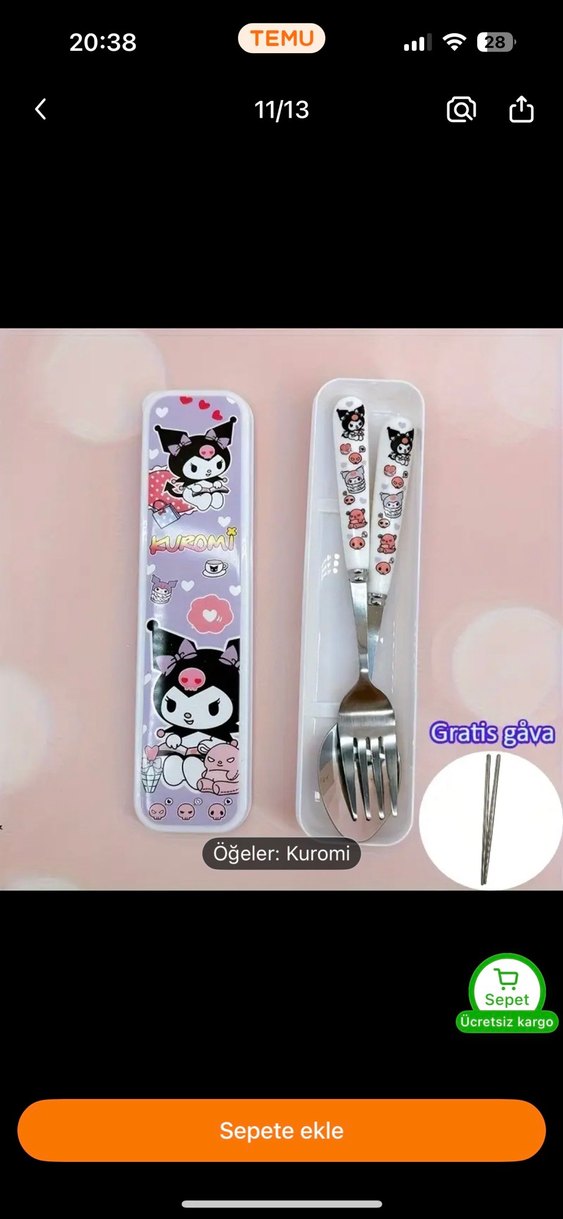 Kuromi Temalı Pastel Pembe Çatal Kaşık Seti - Görsel 3