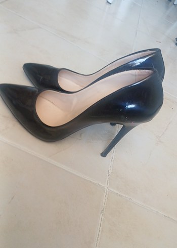 Parlak Siyah Yılan Desenli Stiletto Topuklu - Görsel 5