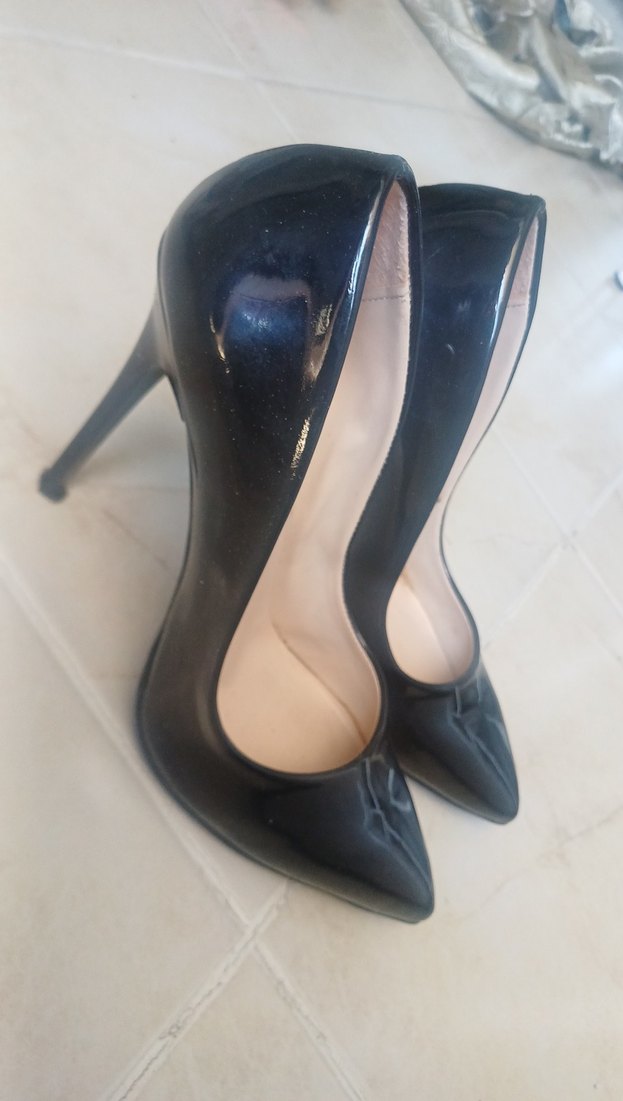 Parlak Siyah Yılan Desenli Stiletto Topuklu - Görsel 3