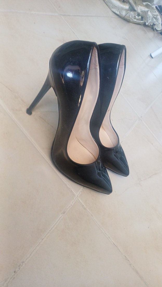 Parlak Siyah Yılan Desenli Stiletto Topuklu - Görsel 2