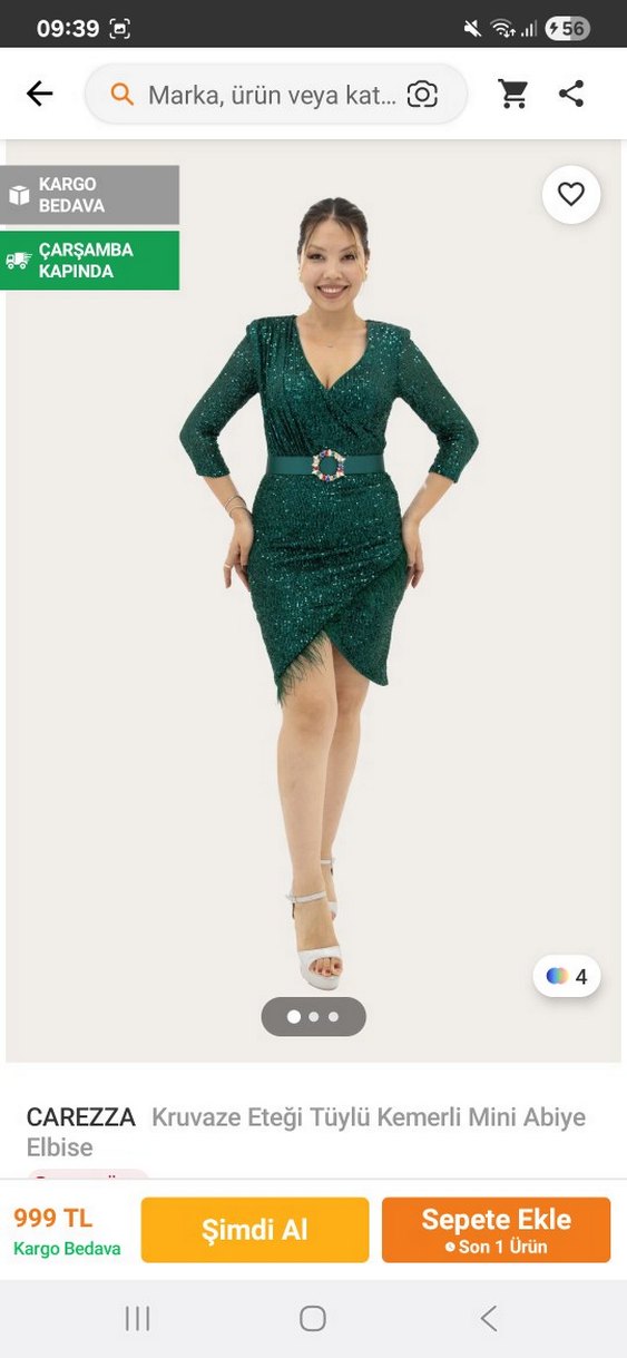 Yeşil Mini payetli V Yaka Abiye Elbise - Görsel 2