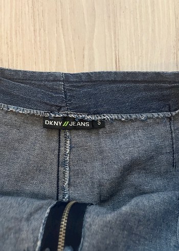 DKNY Jeans S Beden Koyu Mavi Denim Midi Etek Yirtmacli Vintage