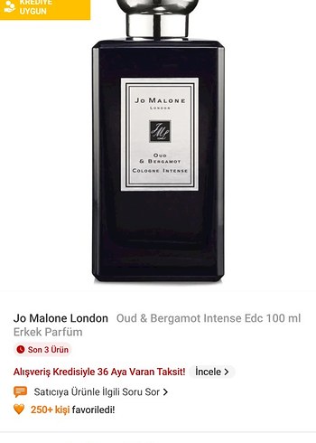 Jo Malone London Oud & Bergamot Intense Erkek Parfüm 100 ml orj.