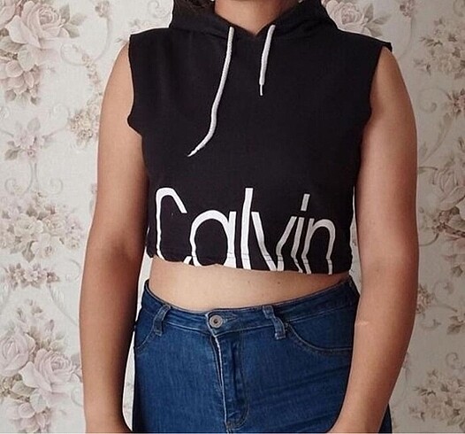 s Beden Calvin klein crop kapüşonlu üst