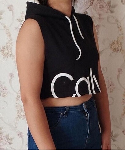 s Beden siyah Renk Calvin klein crop kapüşonlu üst