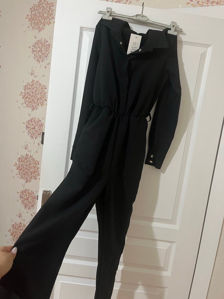 Kadın Siyah Uzun Kollu Tulum - Görsel 3