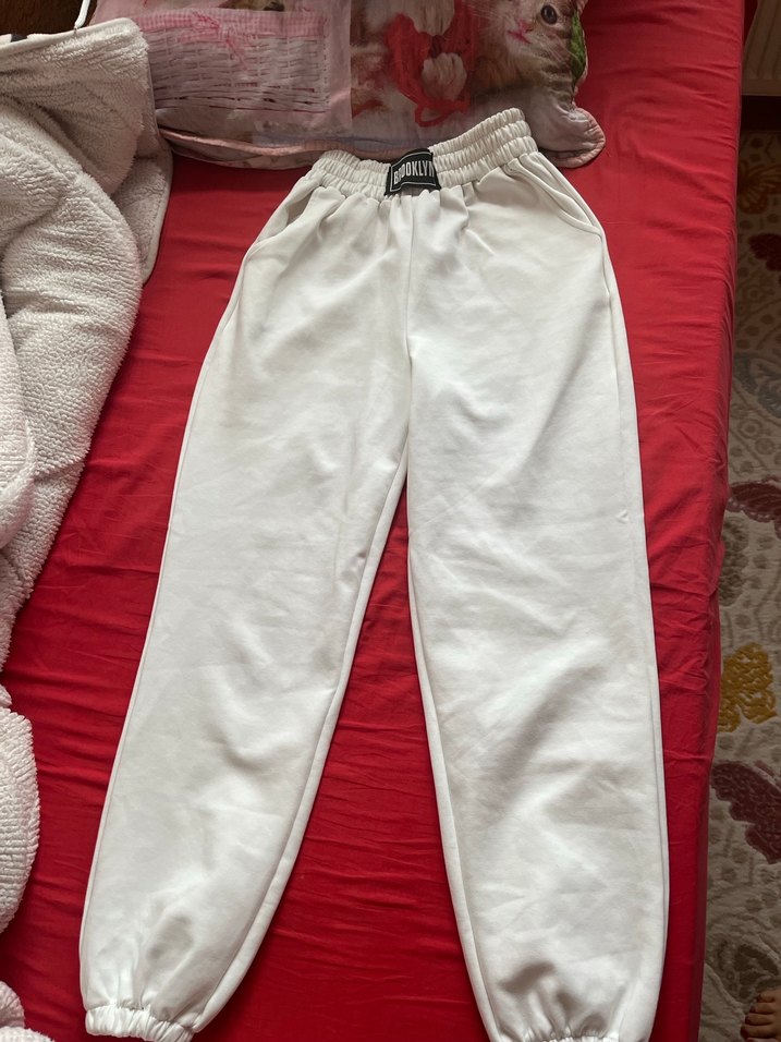 Beyaz Bel Bantlı Rahat Kadın Eşofman Altı - Görsel 2