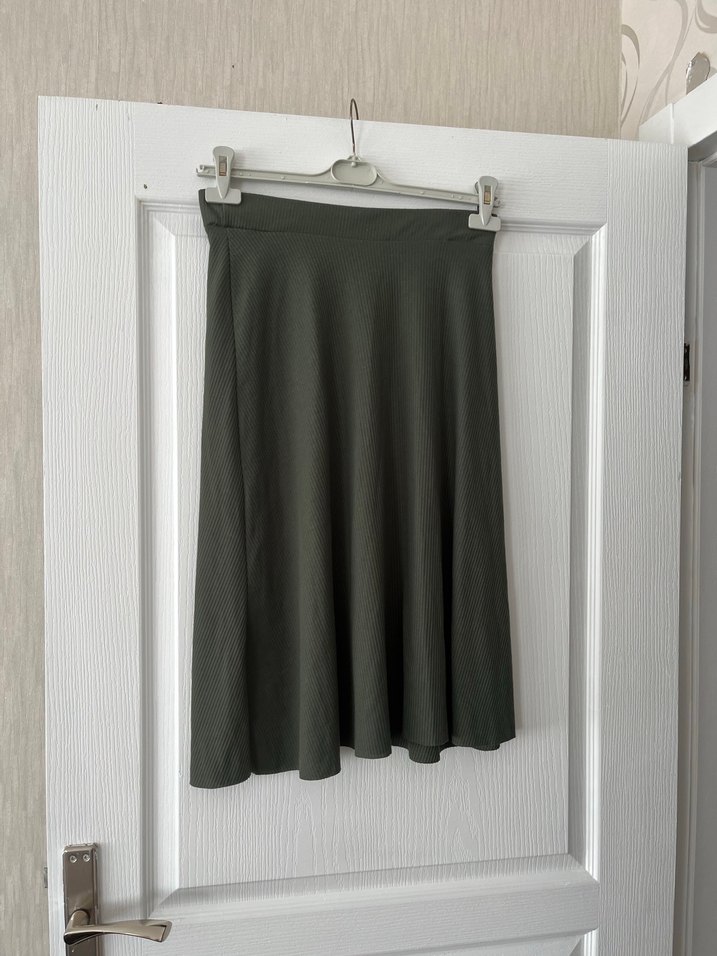 Kadın Haki Midi Salaş Drapeli Etek - Görsel 2