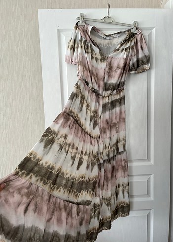 Bohem Tarz Uzun Bağlama Desenli Elbise - Görsel 2