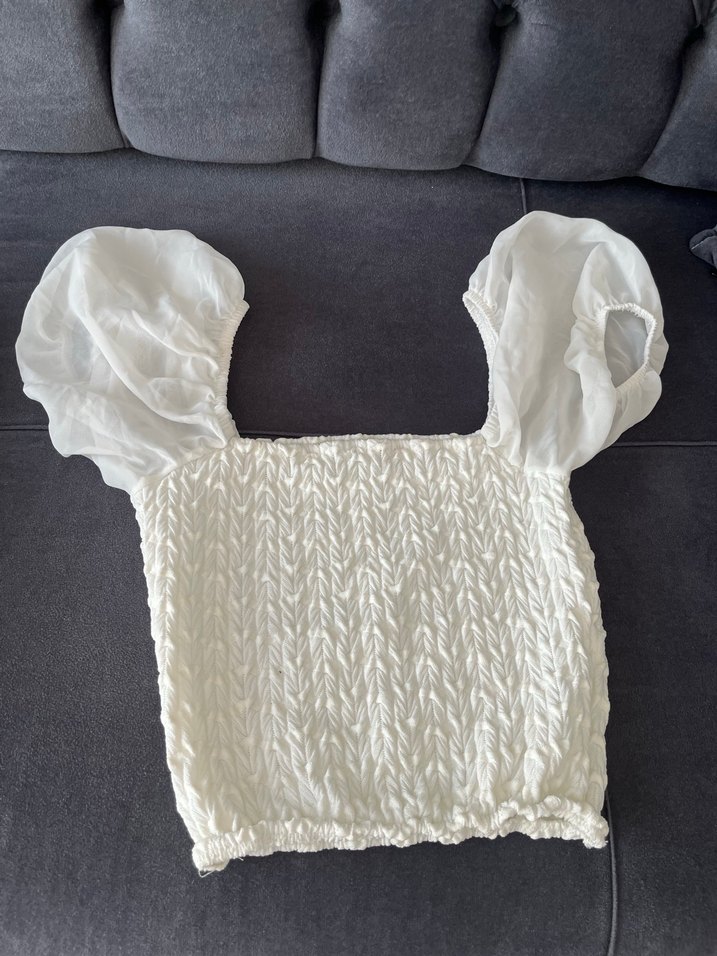 Beyaz Örgü Straplez Mini Bluz - Görsel 2