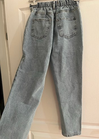 Kadın Gri Beli Kemerli Bol Kesim Denim Pantolon - Görsel 2