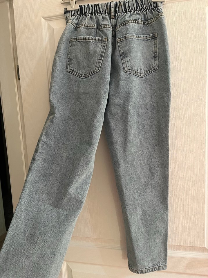 Kadın Gri Beli Kemerli Bol Kesim Denim Pantolon - Görsel 2