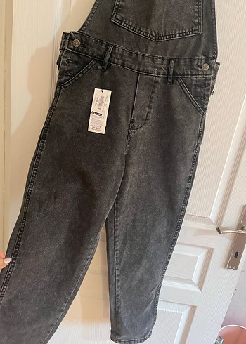 Gri Kadın Denim Midi Tulum - Görsel 2