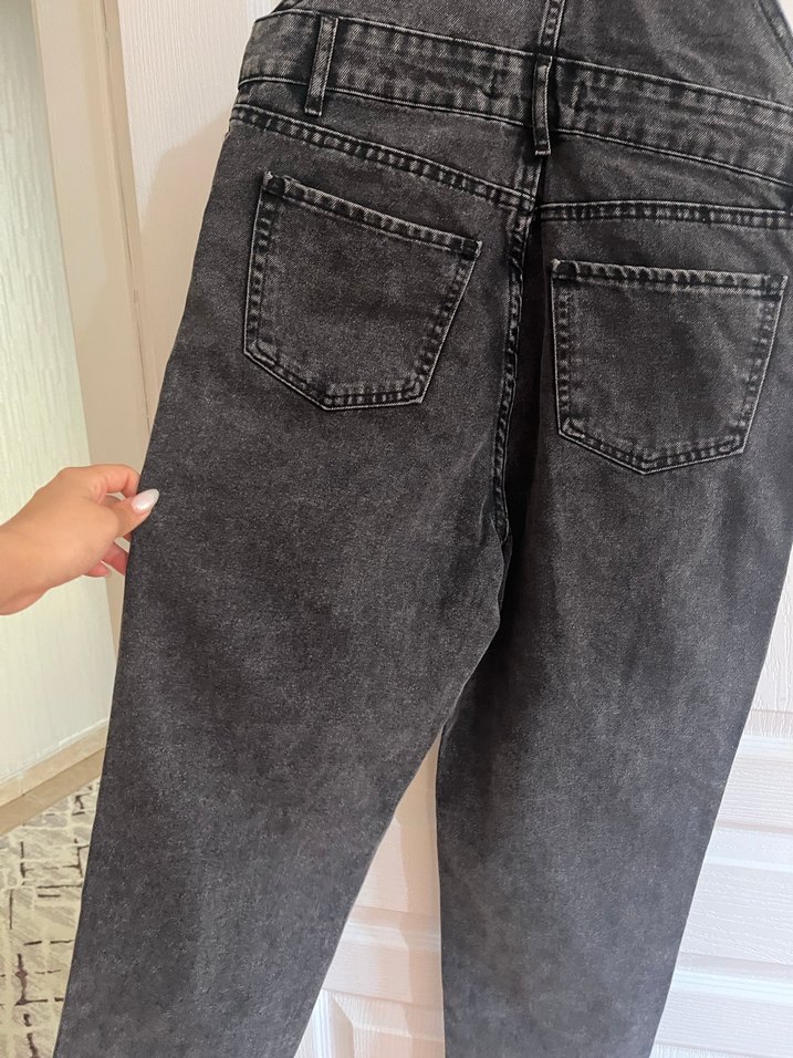 Gri Kadın Denim Midi Tulum - Görsel 4