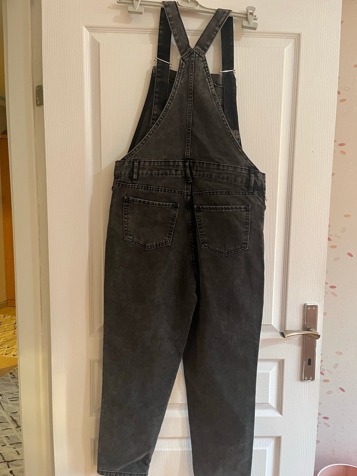 Gri Kadın Denim Midi Tulum - Görsel 3