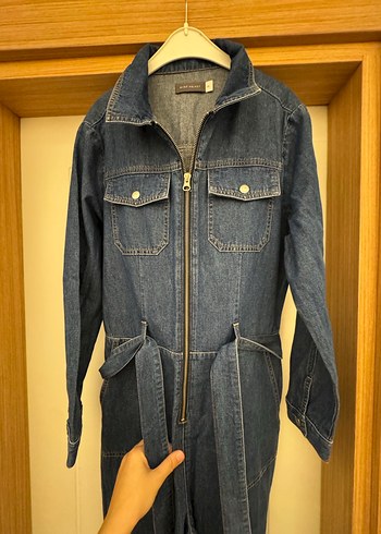 Denim kemerli tulum - Görsel 3