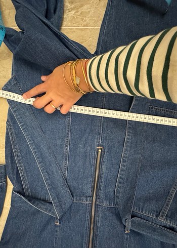 Denim kemerli tulum - Görsel 8
