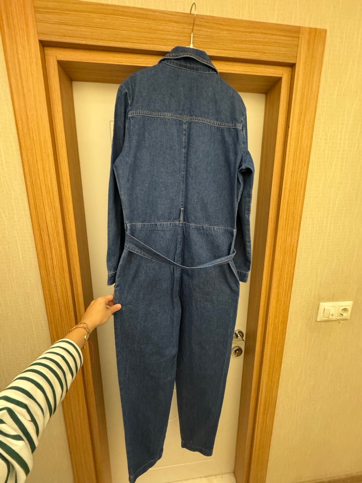 Denim kemerli tulum - Görsel 5