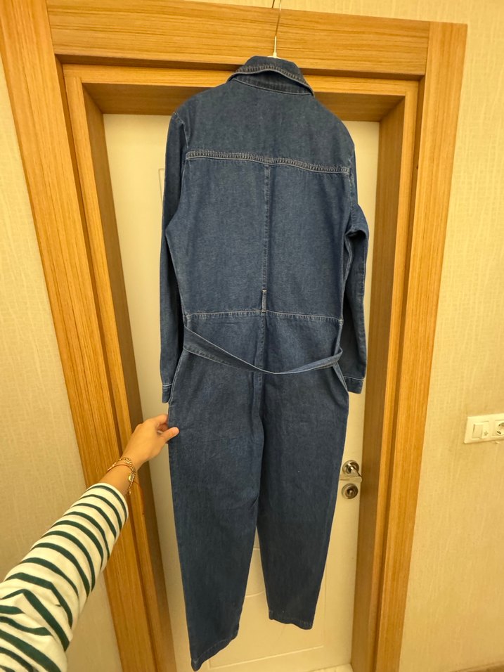 Denim kemerli tulum - Görsel 4