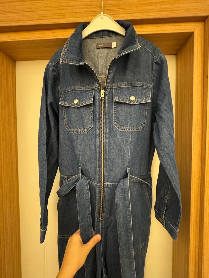 Denim kemerli tulum - Görsel 3