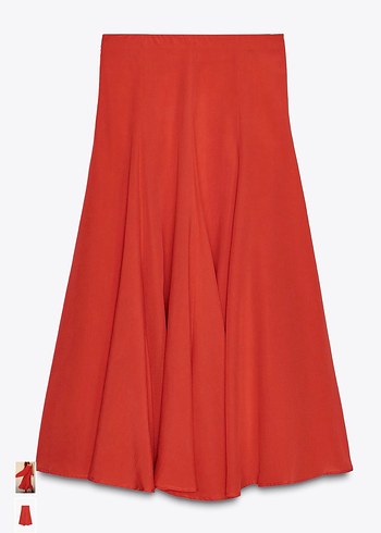 Zara volanlı uzun kırmızı etek - Görsel 5