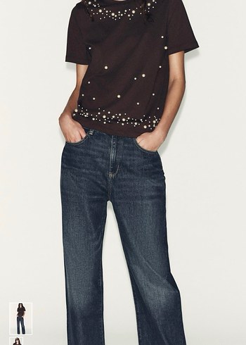 Zara inci Detaylı Kahverengi Kadın Tişört - Görsel 2