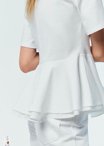 Zara Beyaz Pamuklu Kısa Kollu volanlı bluz - Görsel 3