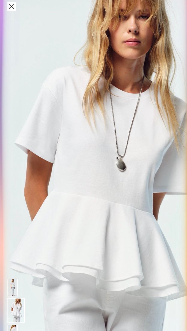 Zara Beyaz Pamuklu Kısa Kollu volanlı bluz - Görsel 2