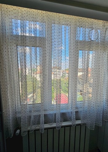 Taç 165cm en x 145cm boy tül, boru pile tül, mutfak tülü, bohem tül