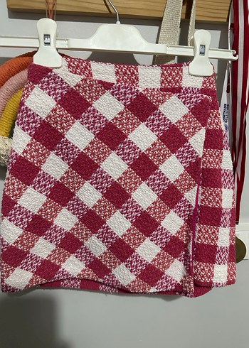 11-12 Yaş Beden Zara Pembe Kareli Örgü Mini Etek