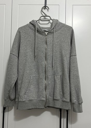 Addax Gri Kapusonlu Fermuarli Sweatshirt