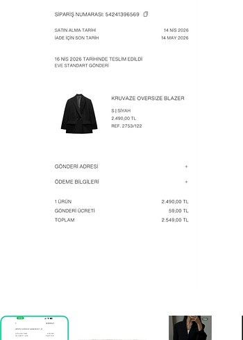 Zara Siyah Oversize Kruvaze Blazer