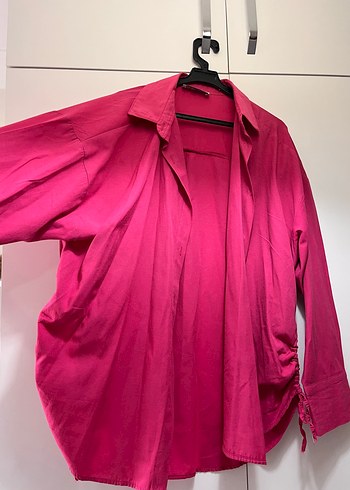Pembe Drapeli Kadın Keten Gömlek