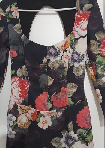 Çiçek Desenli Uzun Kollu V Yaka Elbise - Görsel 2