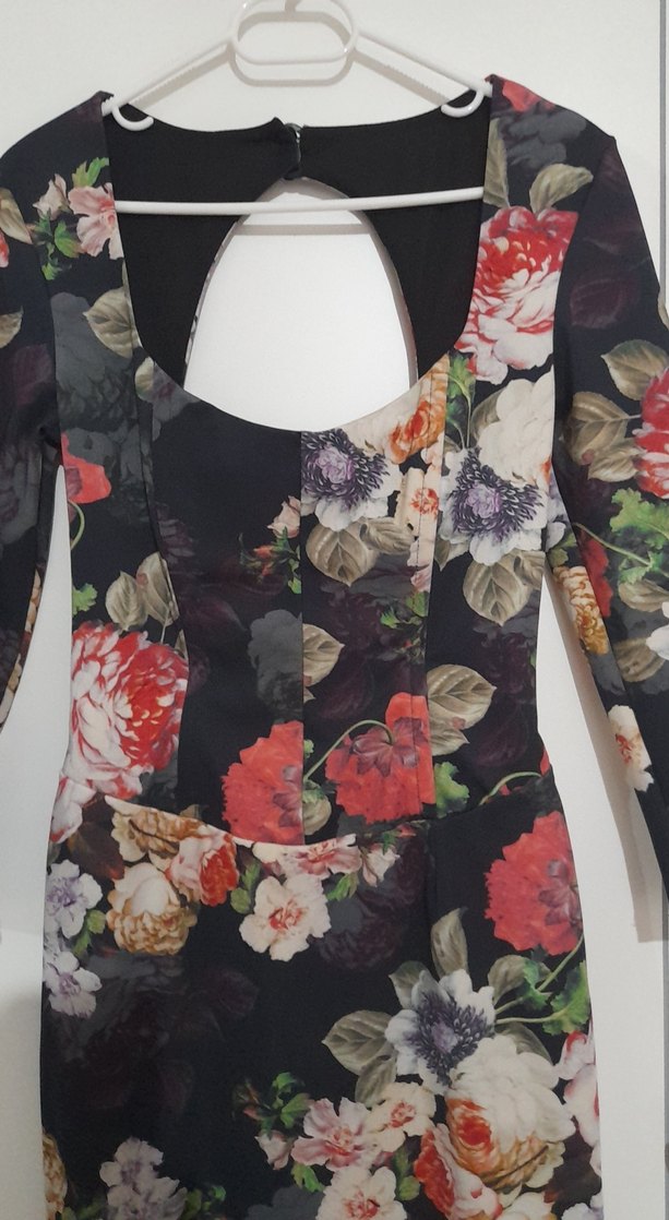 Çiçek Desenli Uzun Kollu V Yaka Elbise - Görsel 2