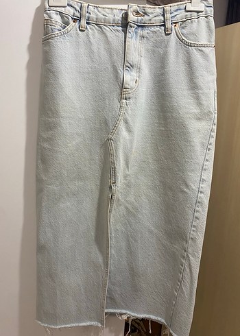 midi yırtmaçlı denim etek - Görsel 4