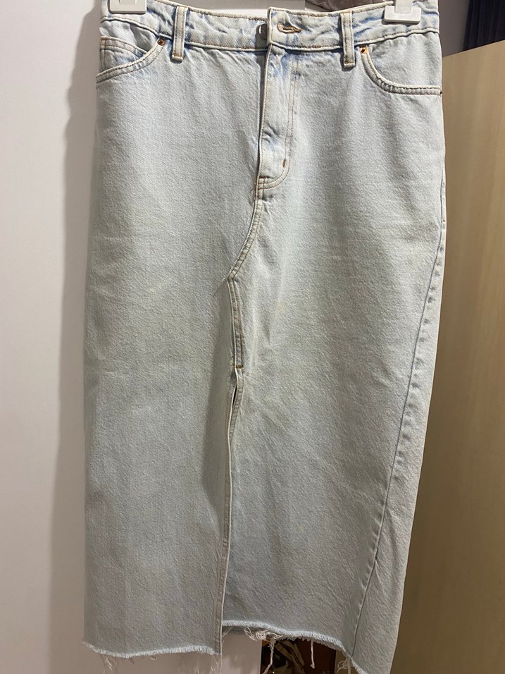 midi yırtmaçlı denim etek - Görsel 4