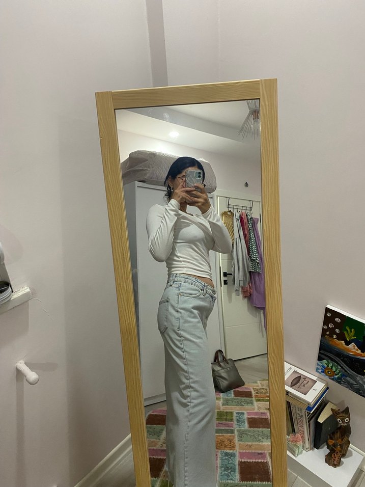 midi yırtmaçlı denim etek - Görsel 2