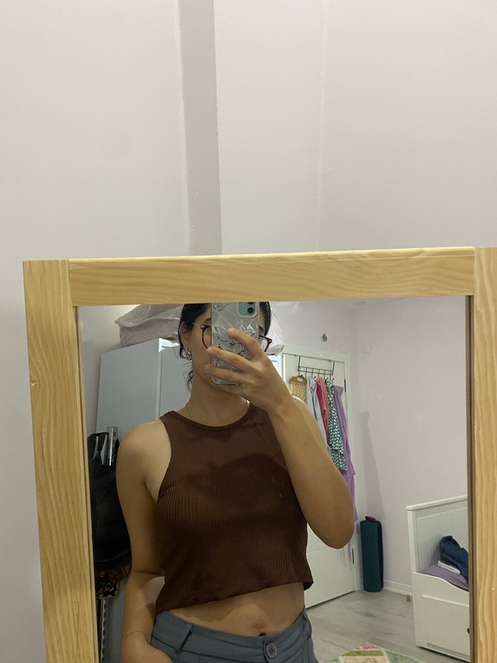 kahverengi crop top - Görsel 2