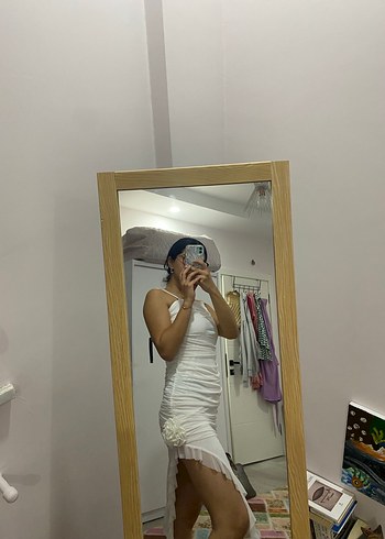 beyaz drapeli elbise - Görsel 2