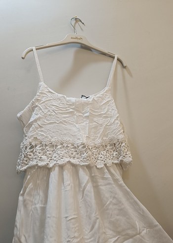 Beyaz Dantel Detaylı Bohem Uzun Elbise - Görsel 3