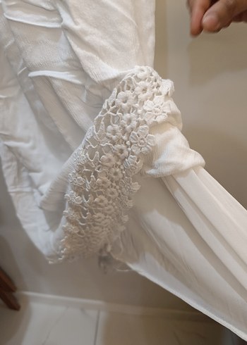 Beyaz Dantel Detaylı Bohem Uzun Elbise - Görsel 6