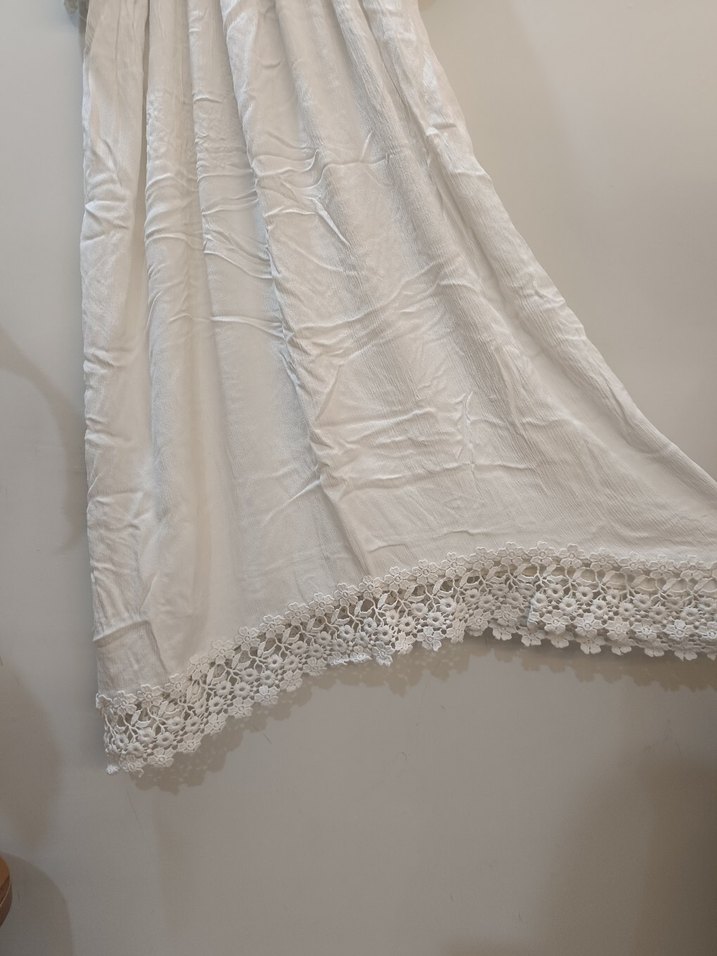 Beyaz Dantel Detaylı Bohem Uzun Elbise - Görsel 2