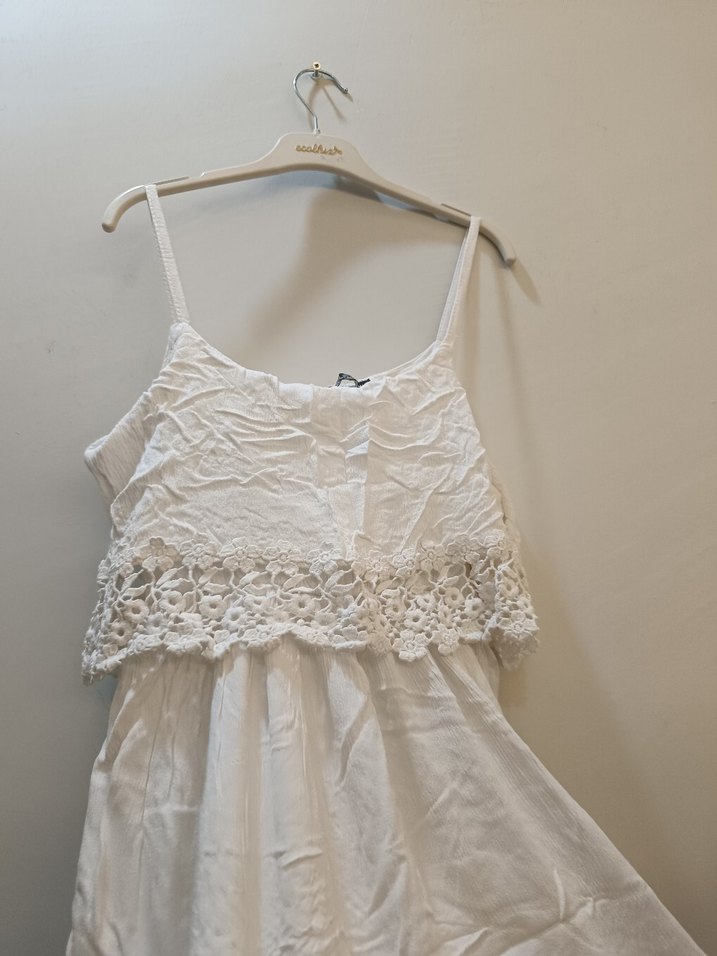 Beyaz Dantel Detaylı Bohem Uzun Elbise - Görsel 3