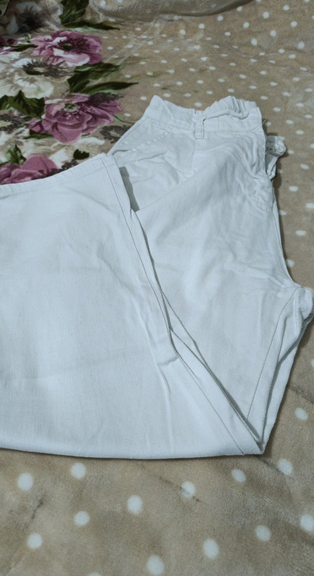 Kadın Beyaz Mini Pamuklu Bol Kesim Pantolon - Görsel 2