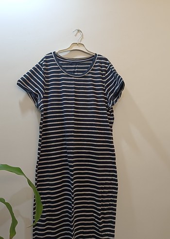 siyah Çizgili Kısa Kollu Uzun Elbise - Görsel 3