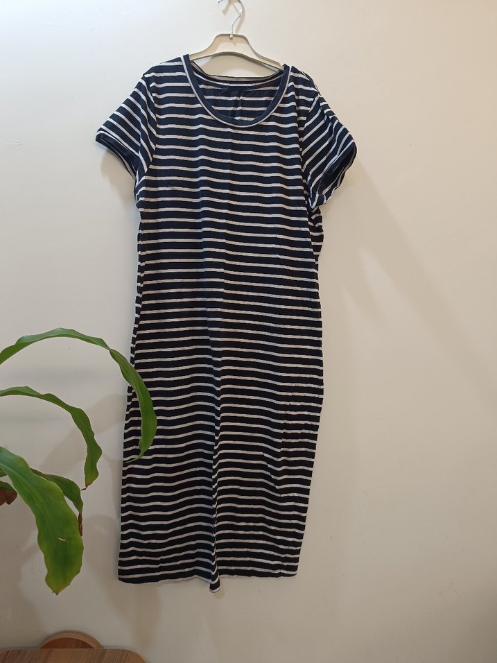 siyah Çizgili Kısa Kollu Uzun Elbise - Görsel 2